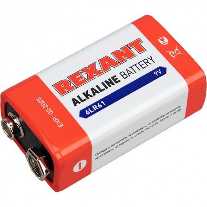 Алкалиновая батарейка REXANT КРОНА 6LR61, 9 V (1 шт./блистер) 30-1061