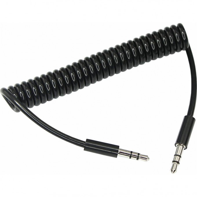 Аудиокабель REXANT AUX 3,5мм, 1м, черный, шнур спираль 18-4010