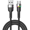 Кабель REXANT USB-A – Type-C, 3А, 18Вт, 1м, в черной нейлоновой оплетке, с LED подсветкой 18-7065