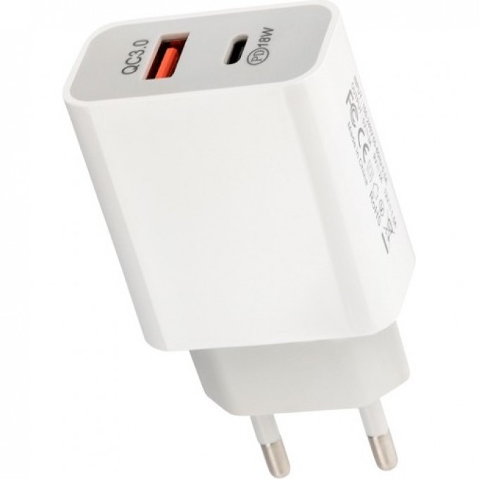 Сетевое зарядное устройство REXANT USB-A+USB-C адаптер, 18W белое 18-2216