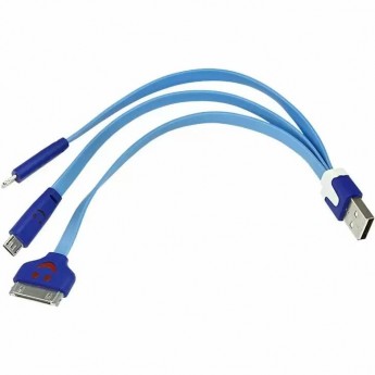 USB 3 в 1 кабель REXANT Lightning, micro USB, PVC flat blue 0,15m