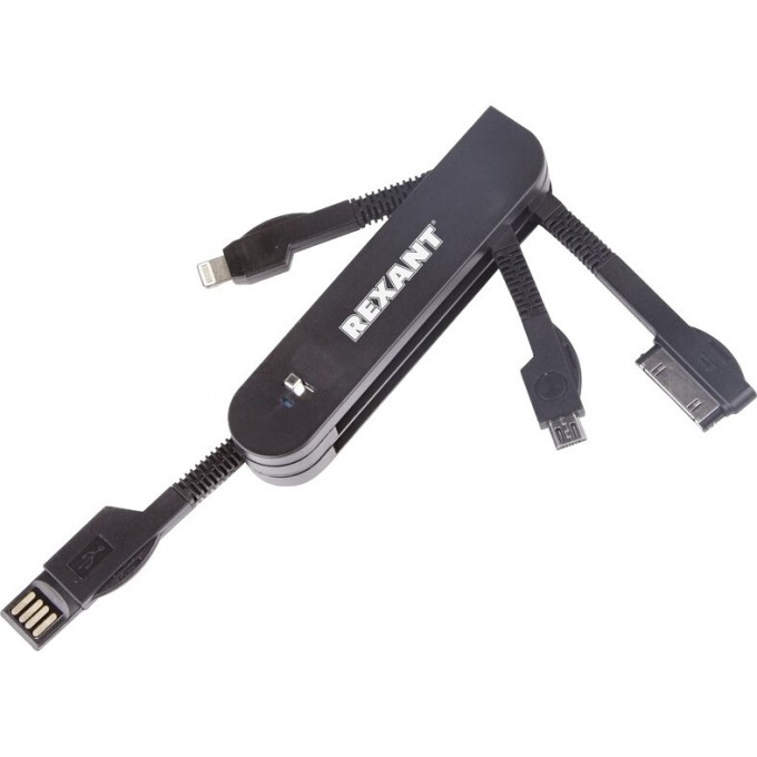 USB переходник REXANT "нож" 3 в 1 для iPhone 5/microUSB/iPhone 4 черный 18-4056