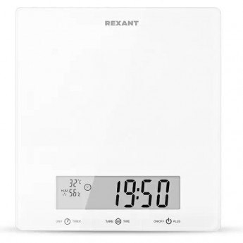 Весы REXANT кухонные электронные мультифункциональные, белые/стекло/до 5 кг