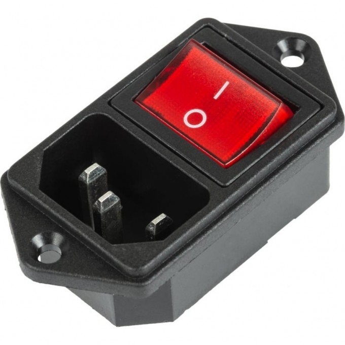 Выключатель клавишный REXANT 250 V 6 А (4с) ON-OFF красный с подсветкой и штекером C14 3PIN 36-2282