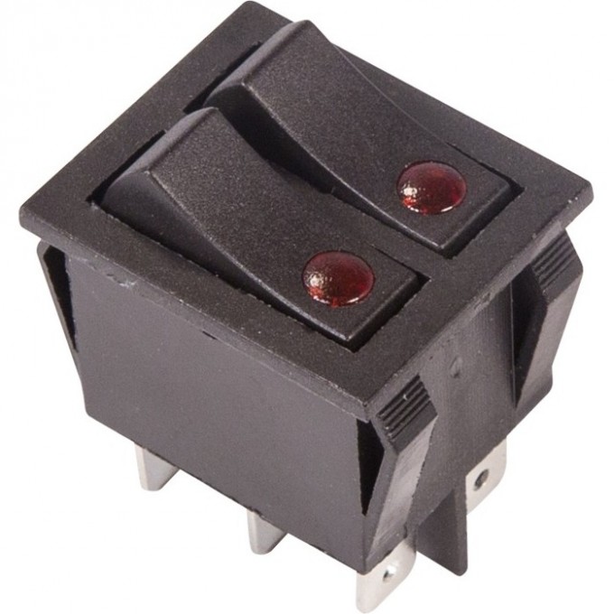 Выключатель клавишный REXANT 250V 15А (6с) ON-OFF черный с подсветкой двойной (RWB-512, SC-797) 36-2430