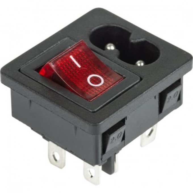 Выключатель клавишный REXANT 6 А красный с подсветкой и штекером 36-2285