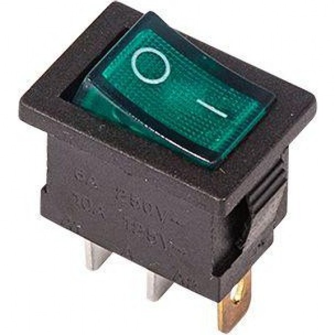 Выключатель клавишный REXANT MINI RWB-206 6А зеленый с подсветкой 36-2153