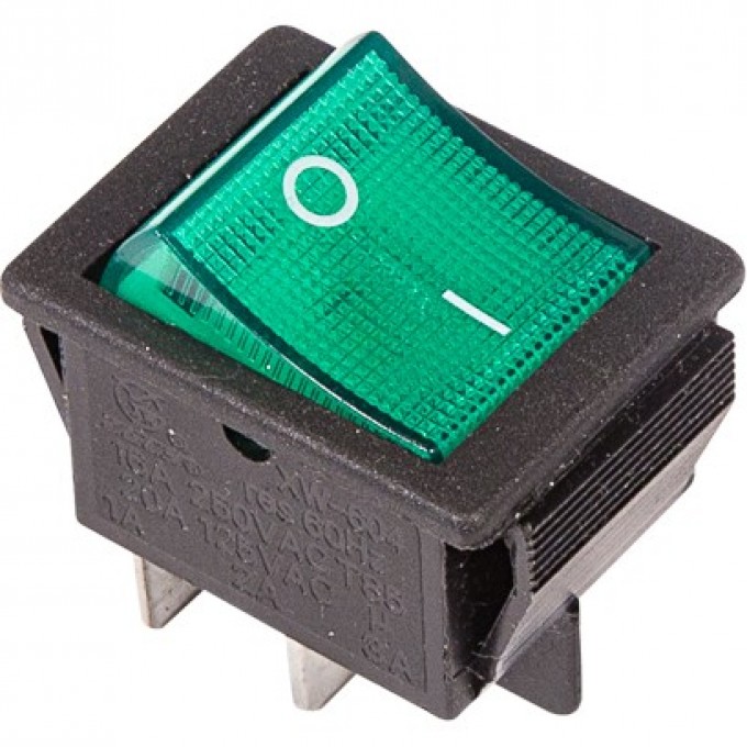Выключатель клавишный REXANT RWB-502 зеленый с подсветкой, в упаковке 1шт. 06-0304-B